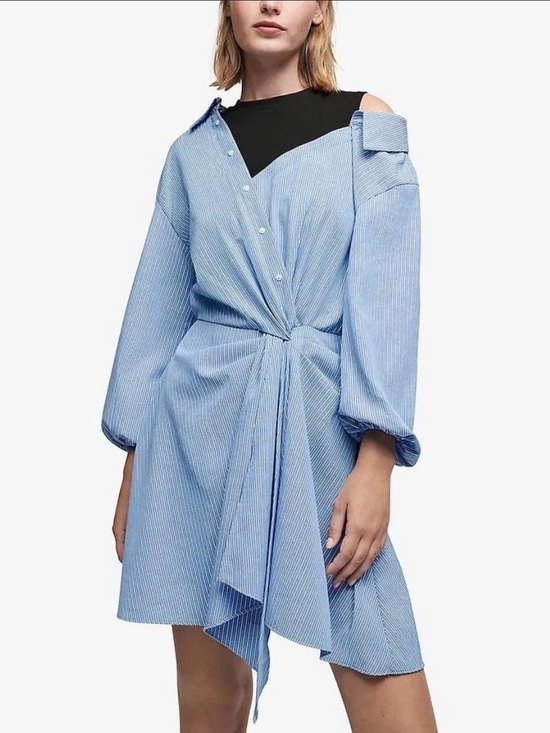 Maje Dresses & Skirts - Maje Striped Blue Tie-Waist Shirt Dress